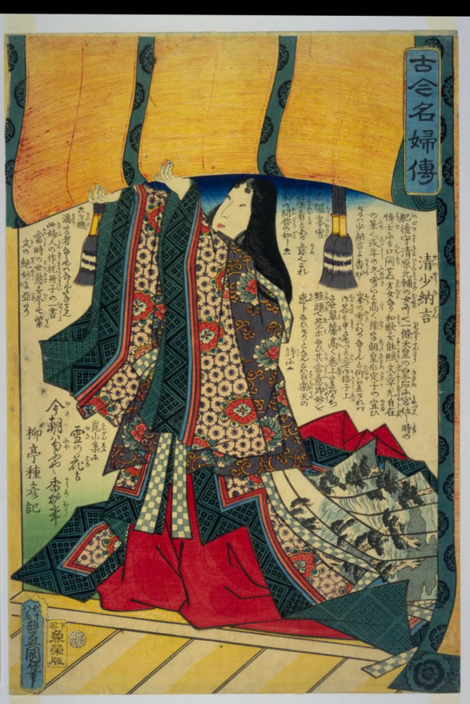 『古今名婦伝』より 清少納言が御簾をあげている有名な場面を描いた絵