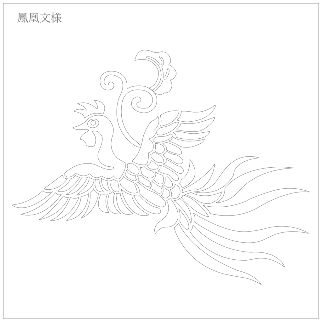 鳳凰文様のダウンロード可能なぬり絵用の線画イラスト