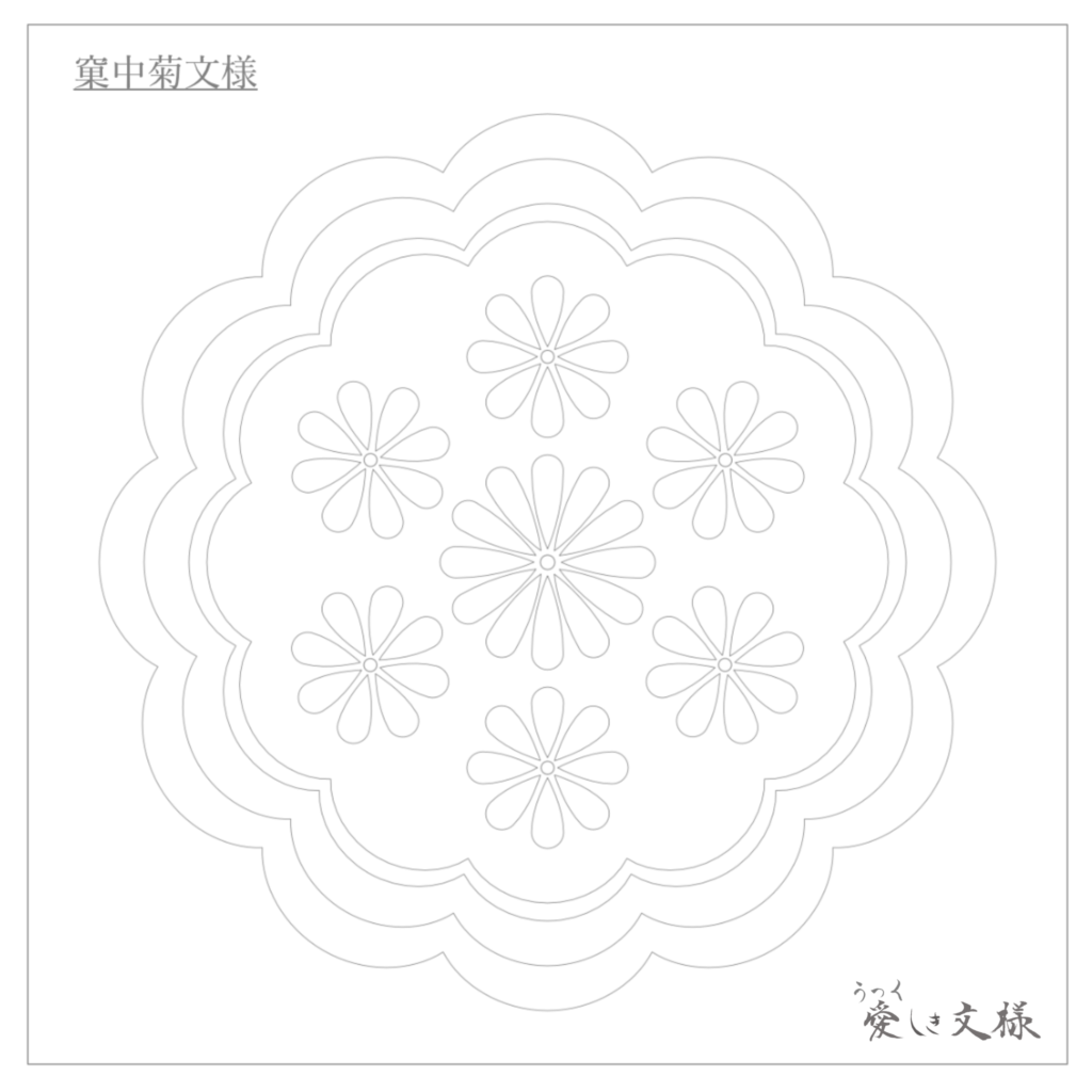 窠中菊文様のぬり絵のためのダウンロード画像