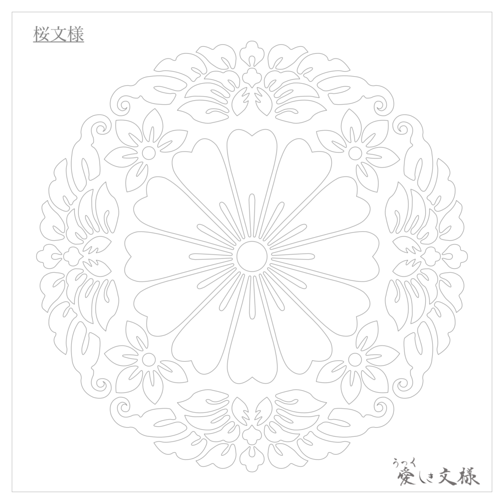 八重桜文様をぬり絵で楽しむための、線画の下絵。
