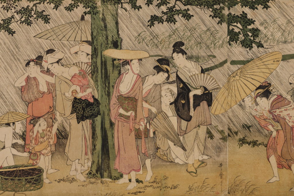 『大木の下の雨宿り』喜多川歌麿 画 出典:ColBase