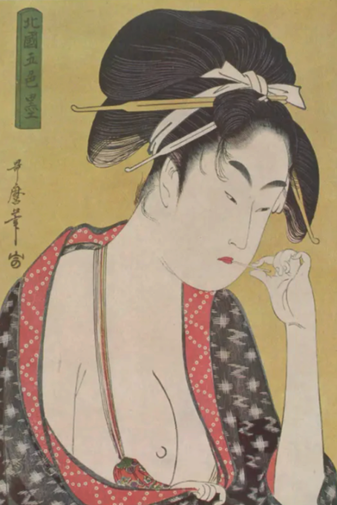 喜多川歌麿が描いた「北国五色墨 川岸」の浮世絵