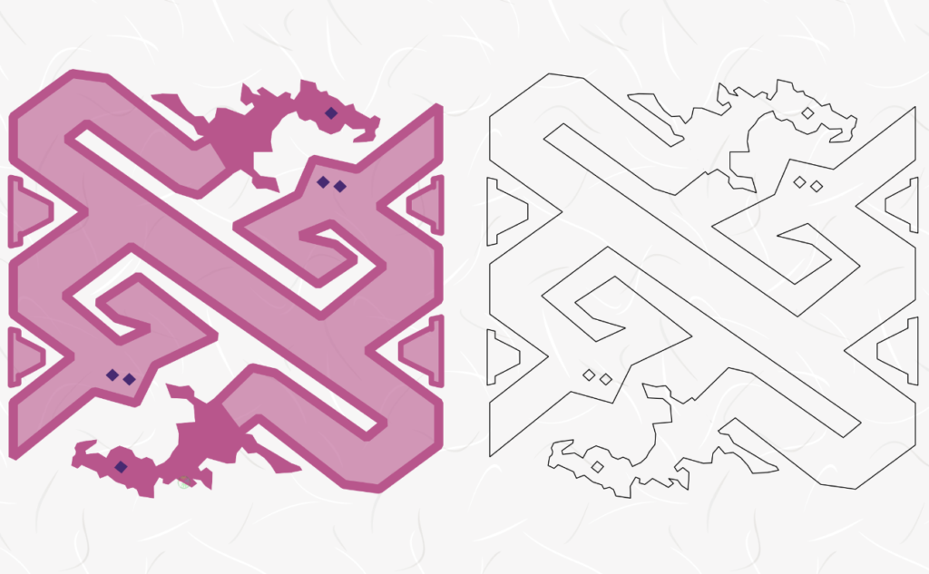 ラオスの伝統的なナーガ文様の織物と、その図形を再現したぬりえ素材の比較画像。ユネスコ無形文化遺産の緻密な文様を自分で体験できる無料ダウンロードコンテンツの紹介。