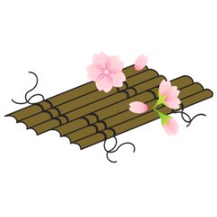 花筏文様。筏の上に桜の花が乗っている。