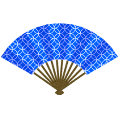 青い青海波文様が描かれている扇文様