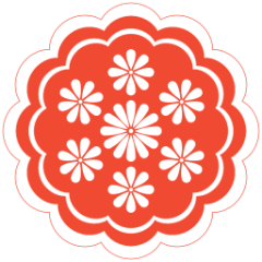 木瓜（もっこう）の形をした「窠（か）」の中に、長寿の象徴である菊を描いた文様。延命長寿、無病息災への願いが込められています。