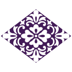 唐花の花びらの先端を尖らせて、菱形に構成した文様。子孫繁栄、無病息災への願いが込められています。