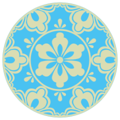 空想上の花である唐花を円形に配置した唐花丸文様。繁栄、高貴、吉祥への願いが込められています。