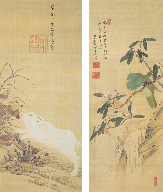 酒井忠以 画 宗雅 左『兎図』 右『石楠花に山鳩図』出典:Wikimedia commons