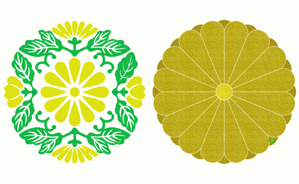 文様と紋様の違いを示すための画像。左が文様、右が紋様