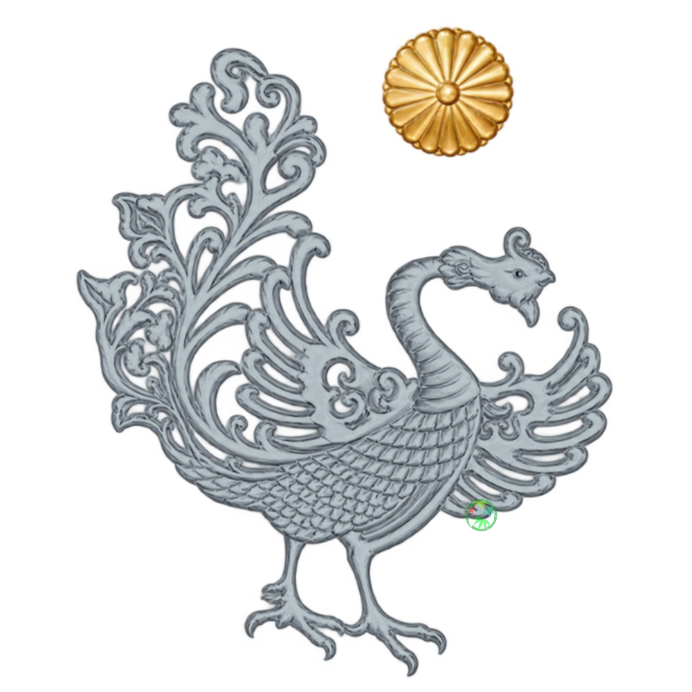 ボンボニエールにフドコされている銀色の鳳凰のイラスト